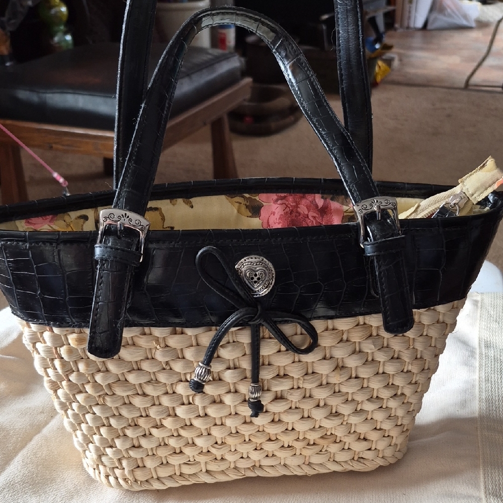 Elka Reed Black and Cream Woven Tote Bag